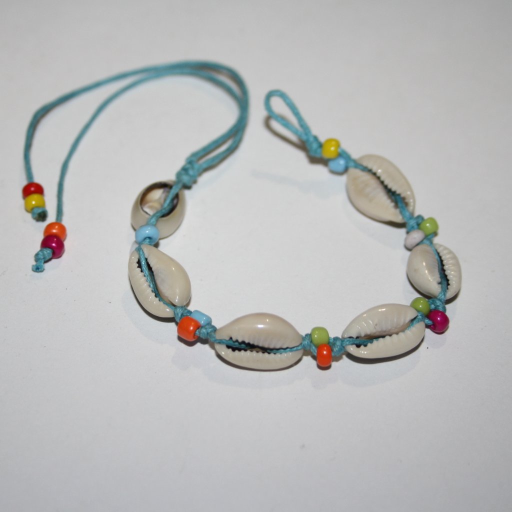 Beautiful Blue And Shell Tie On Bracelet 6.5-9